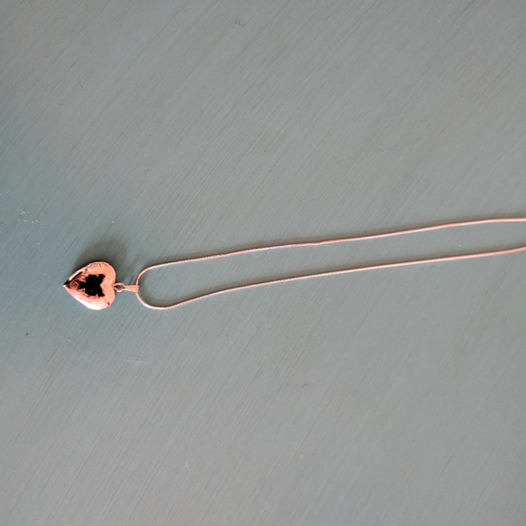 Vintage Silver Heart Locket Necklace 16" Snake Chain Y2K 90s - Picture 6 of 12